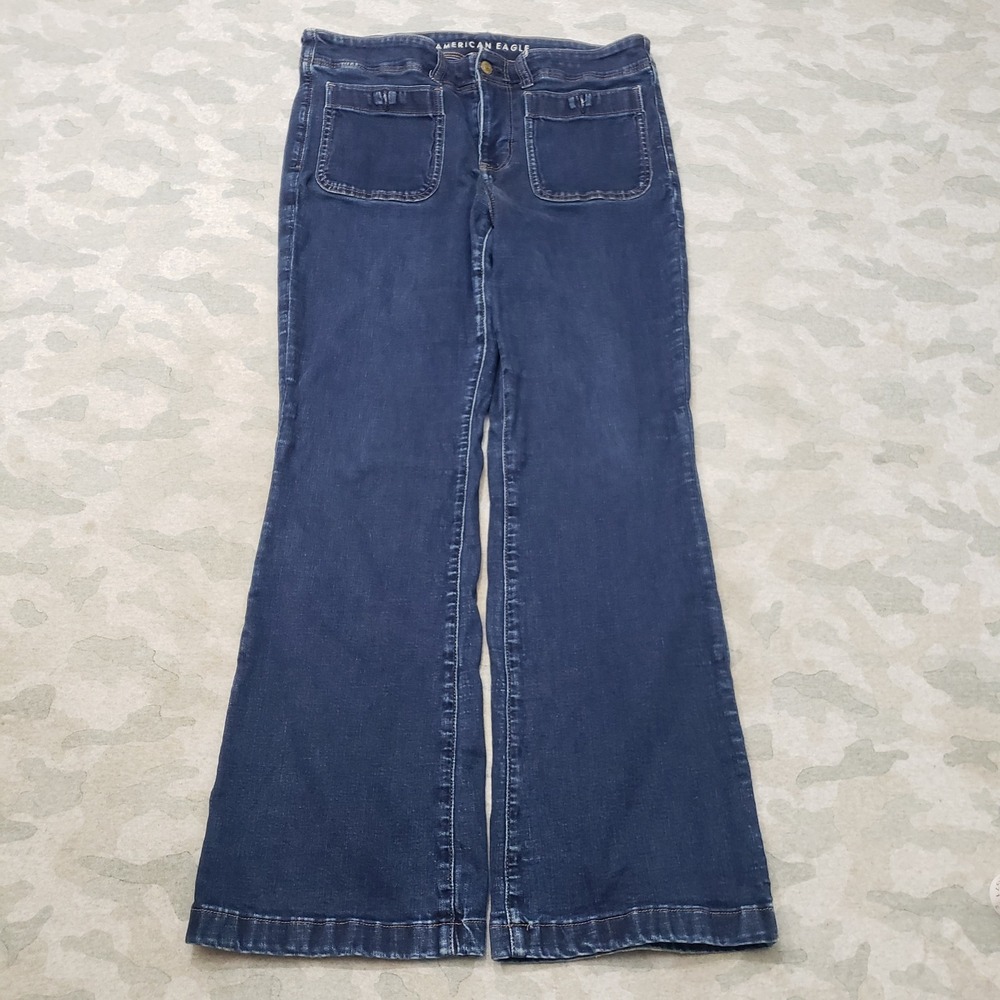 American Eagle Jeans Womens 16 Blue Stretch Flare Denim Dark Wash